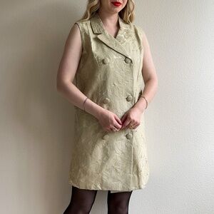 Vintage 1960s Soft Green Brocade Double-Breasted Dress (M)